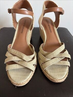 Lucky Brand Tan Canvas Espadrille Wedge Sandals